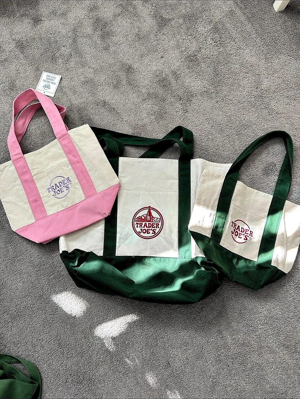 Trader Joe's Canvas Tote Bags Green & Pink
